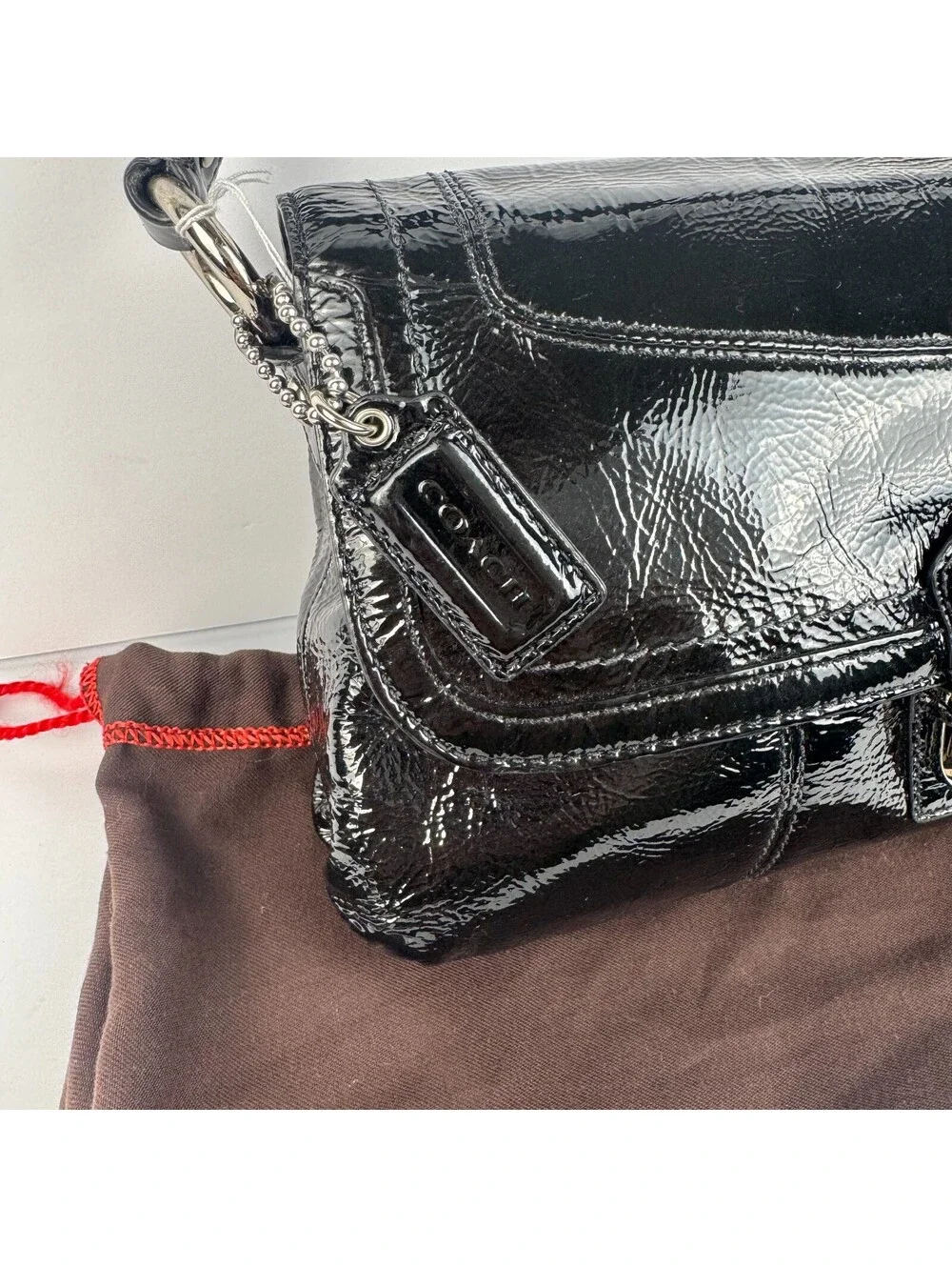 Y2K Coach Poppy Lyla Onyx Crossbody Bag Black Patent Leather Shoulder Purse